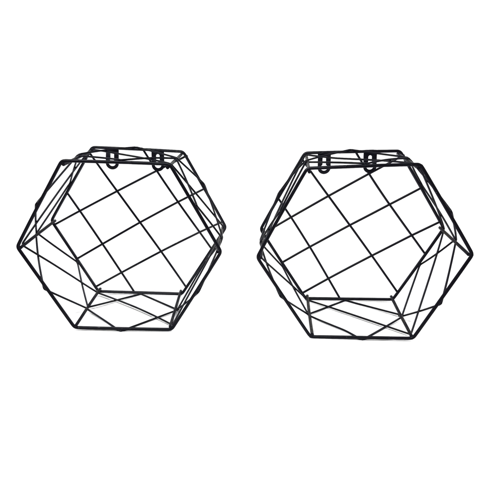 Geometric Metal Wall Shelves Black Wire Floating Shelves Set of 2